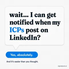 SignalPost ad: “Wait... I can get notified when my ICPs post on LinkedIn?” answered “Yes, absolutely.”