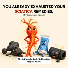 SootheSciatica ad: “You already exhausted your sciatica remedies.” with a cartoon nerve beside worn-out remedies