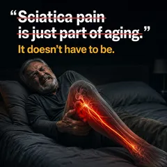 SootheSciatica ad: “Sciatica pain is just part of aging” crossed out, with “It doesn't have to be.”