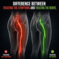 SootheSciatica ad: “Difference between treating the symptoms and treating the nerve.”