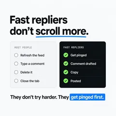 SignalPost ad: “Fast repliers don't scroll more.” comparing the steps most people take with the steps fast repliers take