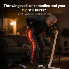 SootheSciatica ad: “Throwing cash on remedies and your hip still hurts?” with a man holding a long receipt