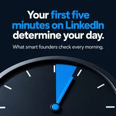 SignalPost ad: “Your first five minutes on LinkedIn determine your day.” over a clock face