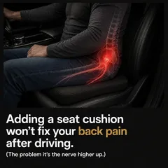 SootheSciatica ad: “Adding a seat cushion won't fix your back pain after driving.”