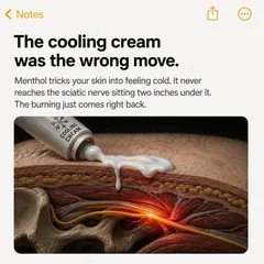 SootheSciatica Notes app style ad: “The cooling cream was the wrong move.”